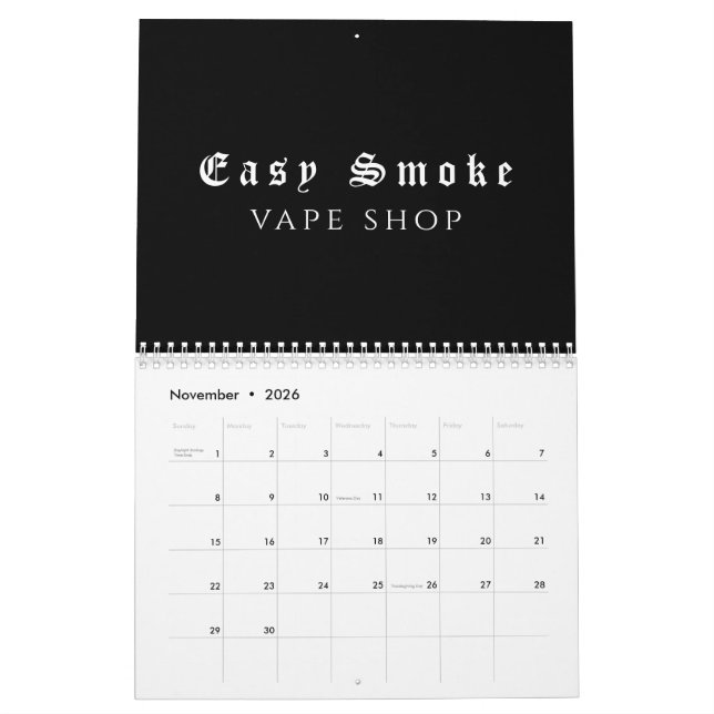 Calendario Negra Smoke Vape Shop (Nov 2026)