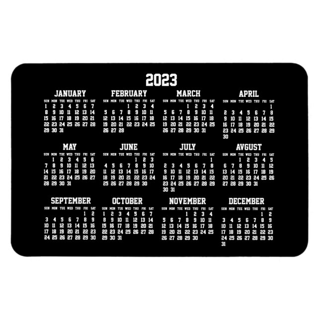Calendario Negro 2023 Grandes imanes flexibles (Horizontal)
