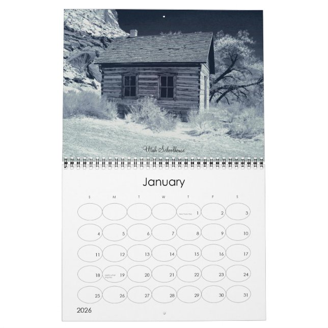 Calendario negro, blanco e infrarrojo (Jan 2026)