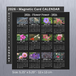 Calendario negro magnético de flores de 2026 SU