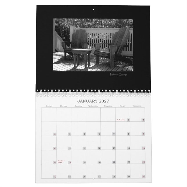 Calendario negro y blanco de la isla del Martha's (Jan 2027)