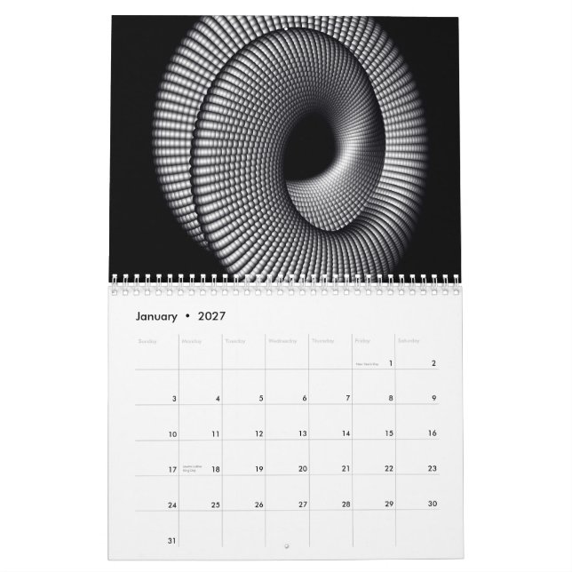 Calendario negro y blanco del fractal (Jan 2027)