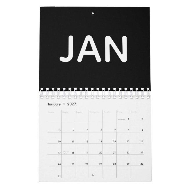 Calendario Negro y Blanco Moderno 2026 (Jan 2027)