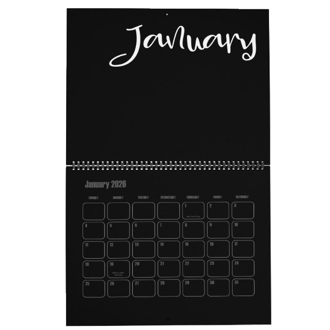 Calendario Negro y blanco moderno relleno (Jan 2026)