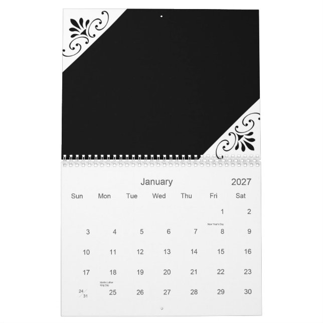 Calendario negro y del blanco 2010 (Jan 2027)
