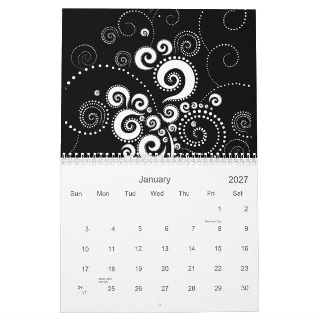 Calendario negro y del blanco 2012 (Jan 2027)