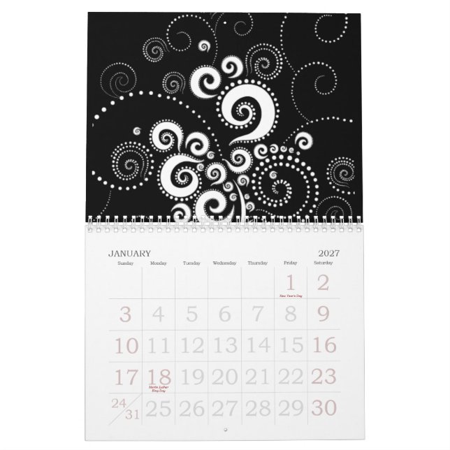 Calendario negro y del blanco 2015 (Jan 2027)