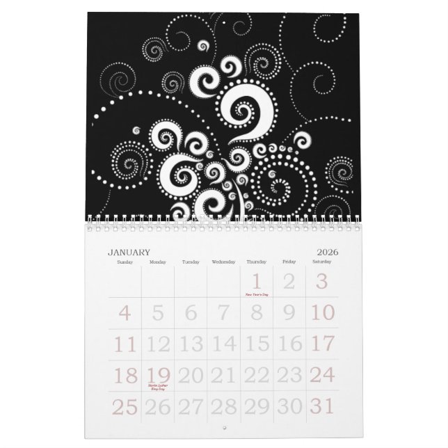 Calendario negro y del blanco 2015 (Jan 2026)