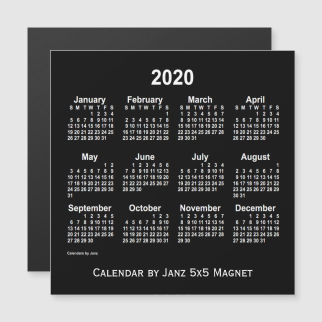 Calendario Neon blanco 2020 por 5 imanes de enero (Anverso/Reverso)