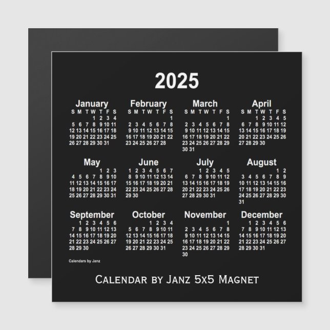 Calendario Neon Blanco 2025 de Janz 5x5 Magnet (Anverso/Reverso)