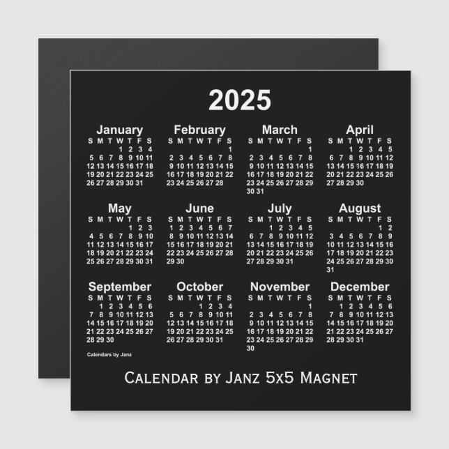 Calendario Neon Blanco 2025 de Janz 5x5 Magnet (Anverso/Reverso)