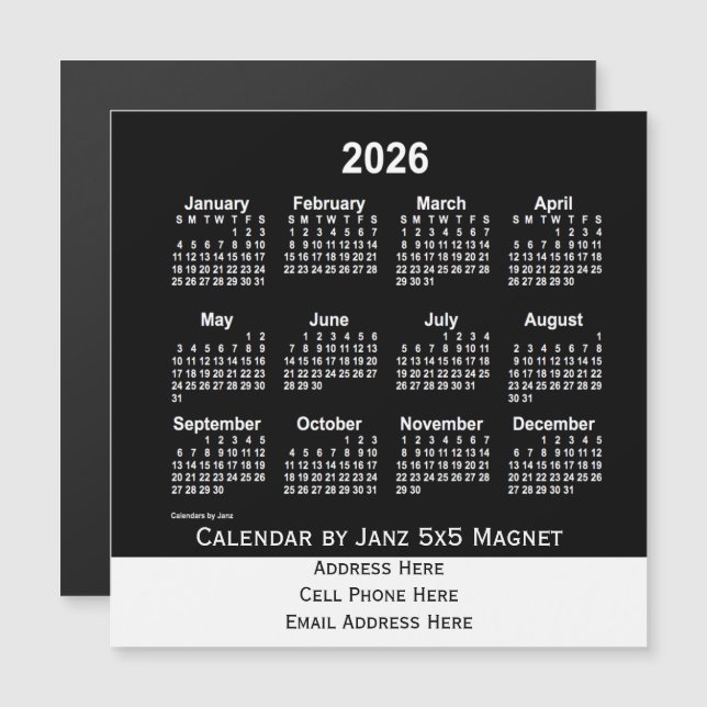 Calendario Neon White Business 2026 de Janz (Anverso/Reverso)