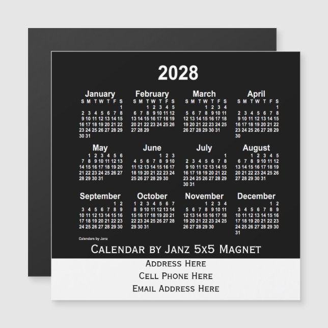 Calendario Neon White Business 2028 de Janz (Anverso/Reverso)
