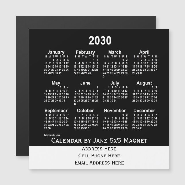 Calendario Neon White Business 2030 de Janz (Anverso/Reverso)