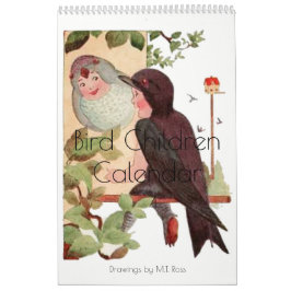 Calendario Niños lindos 4 del pájaro de los dibujos de la