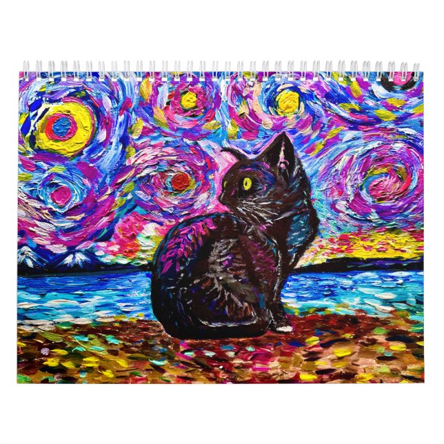 Calendario Noche estrellada de gato negro (Tapa)