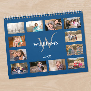 Calendario Nombre de monograma personalizado Foto Azul
