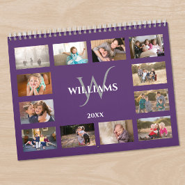 Calendario Nombre de monograma personalizado Foto Morada