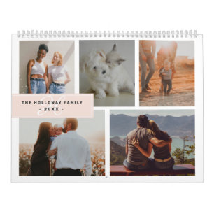 Calendario Nombre del monograma geométrico blush 17 collage d