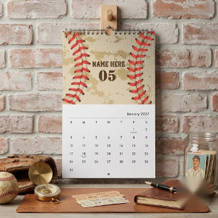 Calendario Nombre Número de Béisbol Vintage Personalizado Ret
