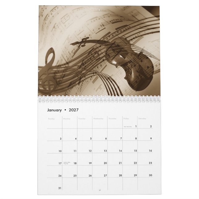 Calendario Nota de la hendidura (Jan 2027)