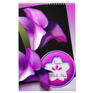 Calendario Notas de bloque de flores moradas