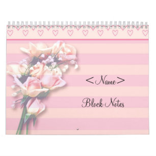 Calendario Notas de bloque de rosas rosas rosas rosas