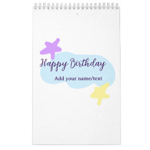 Calendario Nubes azul pastel estrellas púrpura feliz cumpleañ