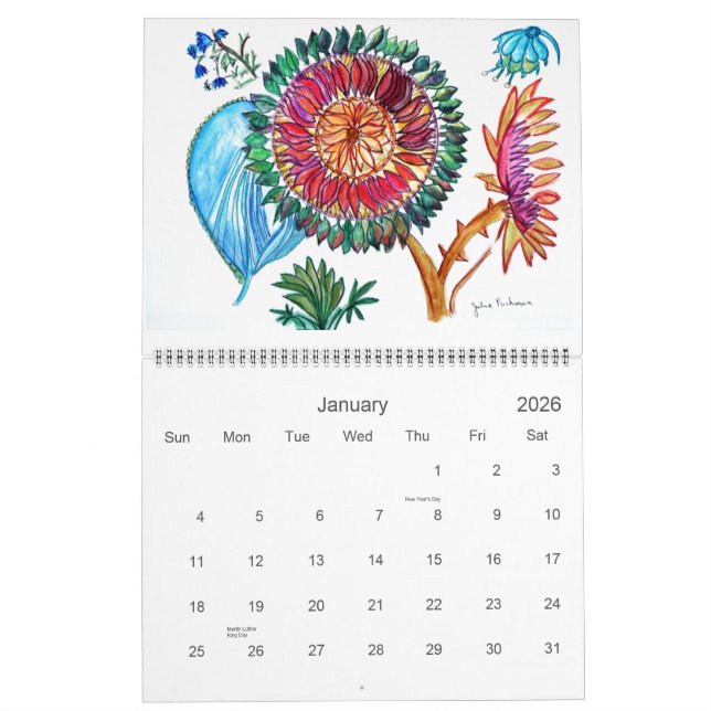 Calendario Nuevas pinturas de flores Naranja y morada (Jan 2026)