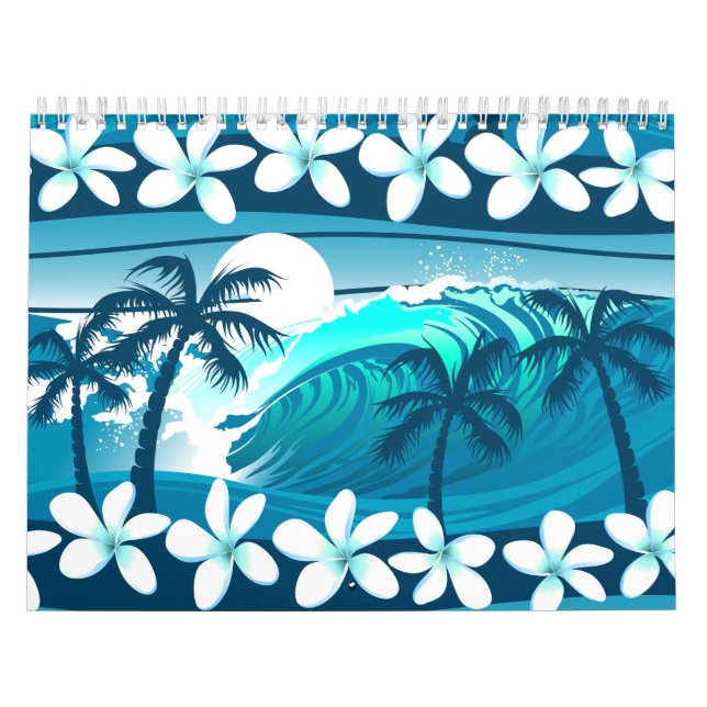 Calendario Ola de surf tropical con palmeras (Tapa)