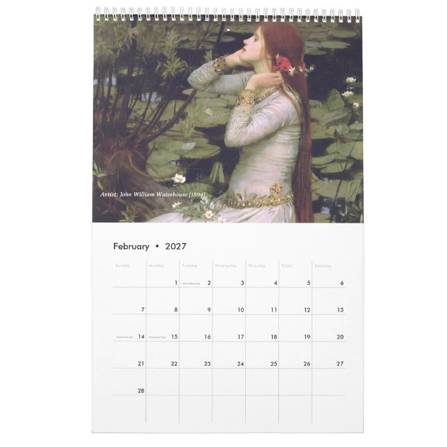 Calendario Ophelia Classic Art  Calendar (Feb 2027)