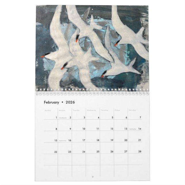 Calendario original del arte de las aves 2024 (Feb 2026)