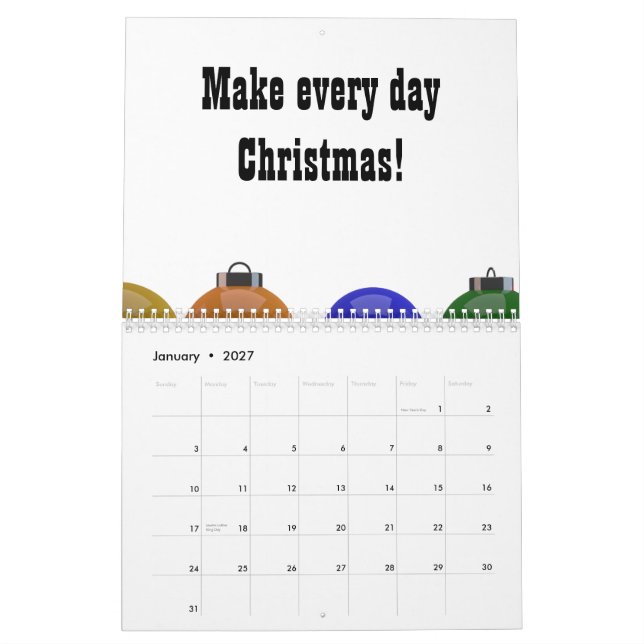 Calendario Ornamentos de Navidad (Jan 2027)