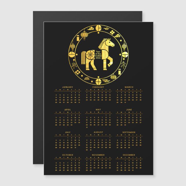 Calendario Oro chino Año nuevo 2026 (Anverso/Reverso)
