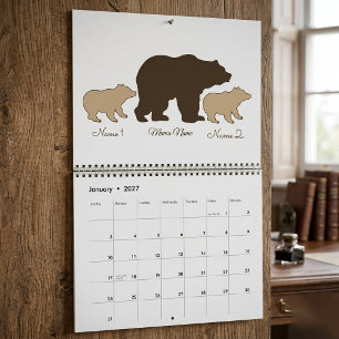 Calendario Oso Mama Personalizado Con 2 Nombres De Niños Rega