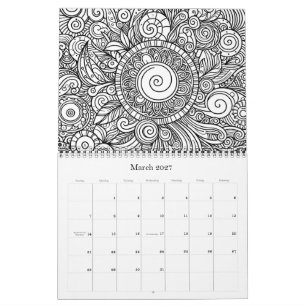 Calendario Páginas para colorear Flores Arte de Doodle Calend