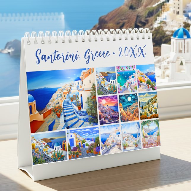 Calendario Painting of Santorini Greece Travel Desk (Painting of Santorini Greece Travel Desk Calendar)