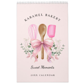 Calendario Panadería de Utensilios de Bow rosa acuarela