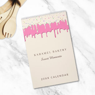 Calendario Panadería rosa Frosting Drill logotipo comercial