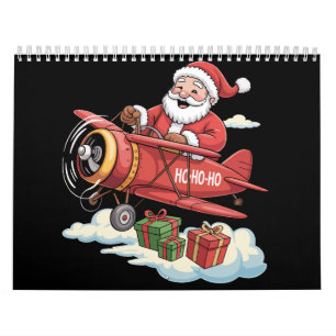Calendario Papá Noel de Navidad Piloto Volando Avión Regalo