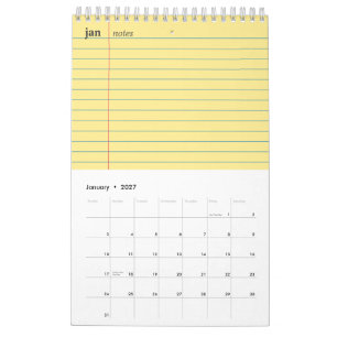 Calendario Papel de cuaderno Amarillo Rayado Sección de notas