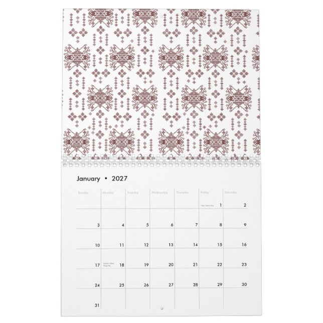 Calendario Papel de envoltura blanco simétrico con un represe (Jan 2027)