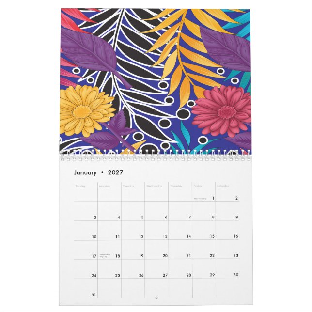 Calendario Papel de envoltura colorido con flores creativas (Jan 2027)