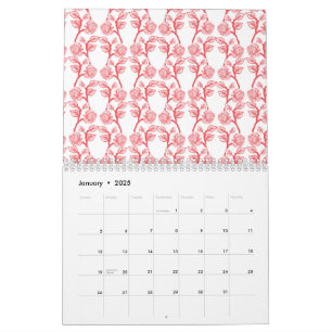 Calendario Papel de envoltura rojo y rosa con repetición