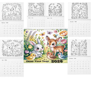 Calendario para colorear Animales Arte de línea en