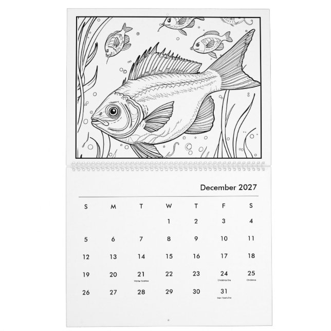 Calendario para colorear bajo el mar (Dec 2027)