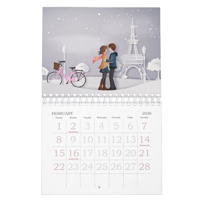 Calendario Parejas de amor y romance en papel (Feb 2026)