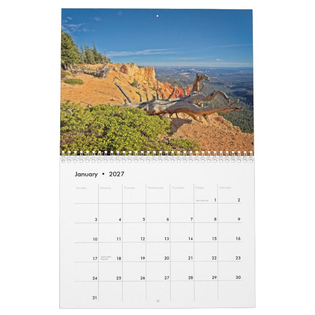 Calendario Parque Nacional del Cañón Bryce (Jan 2027)