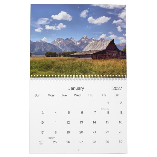Calendario Parque nacional magnífico de Teton (Jan 2027)