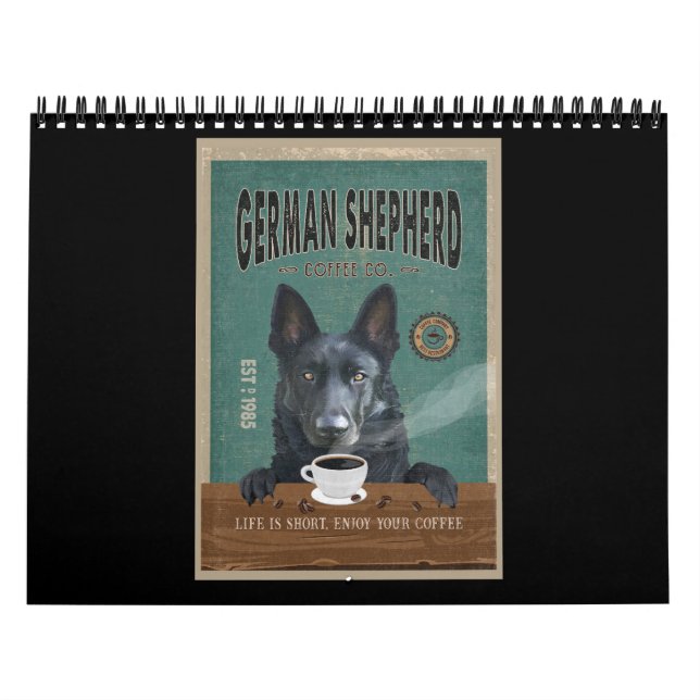 Calendario Pastor alemán negro Perro Café Lover (Tapa)